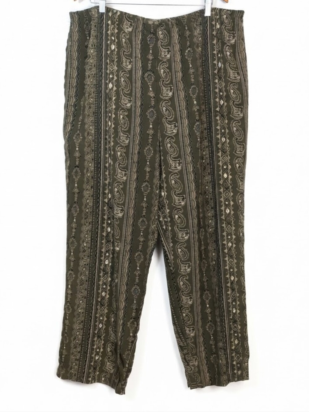 Vintage Jessica Plus Green Paisley Pull On Pants Womens Size 24W Flowy Boho